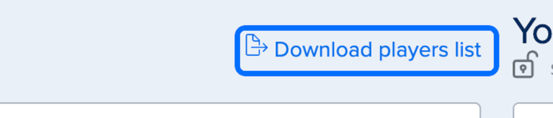 A close-up of FanDuel's "Download players list" link, a blue label with a download icon, ringed in blue.